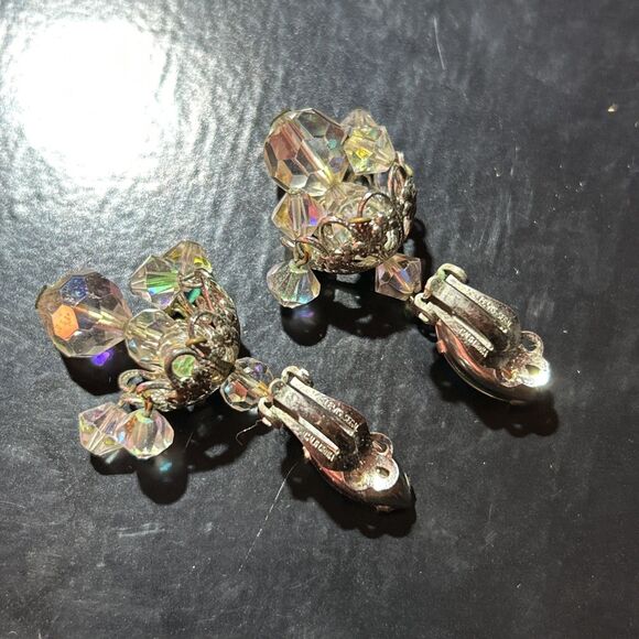 Vintage Lewis Segal 1-1/2” Chandelier Dangle Earrings Clip On Aurora Borealis AB - Picture 5 of 7